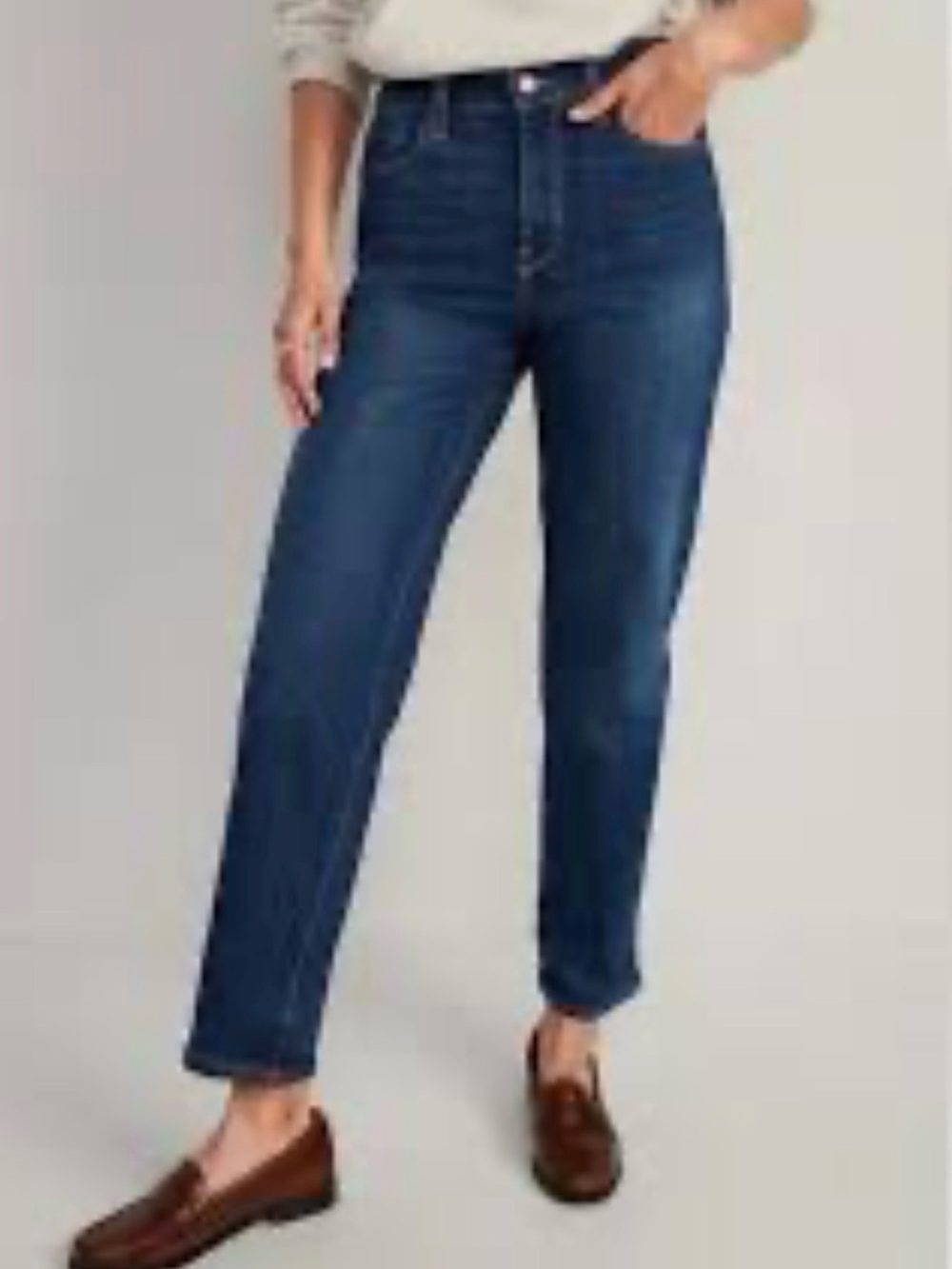 Old Navy women’s OG Loose High-Rise Straight Jeans in Dark Blue 2
